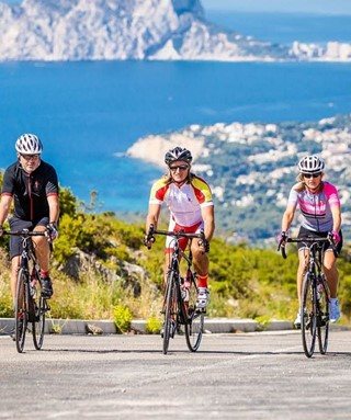 Cyclists on the coastal road above Jávea