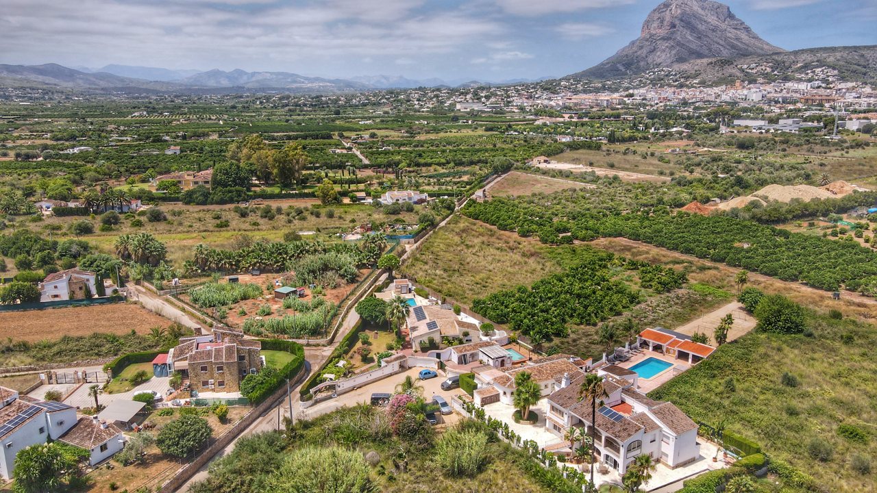Aerial view over the Jávea valley towards the Montgó